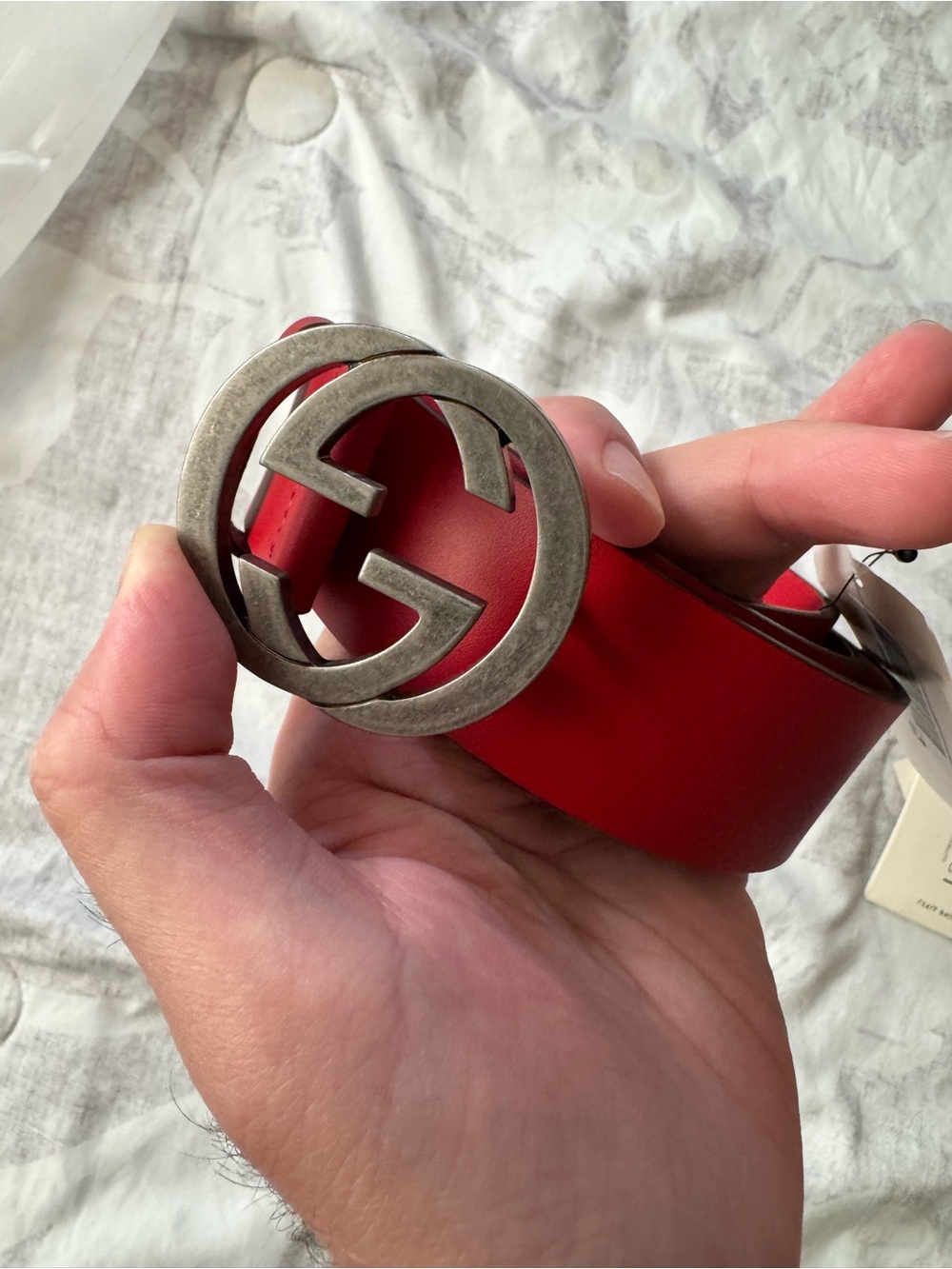 Gucci Red Leather Logo-Stamped Belt Strap